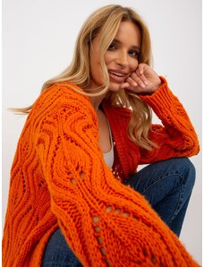 Fashionhunters Orange women's openwork cardigan with wool