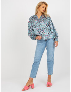 Fashionhunters Blue and black satin shirt with leopard pattern