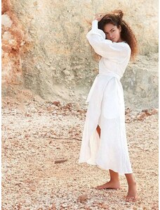 Luciee Linen Wrap Dress In White - Desdemona