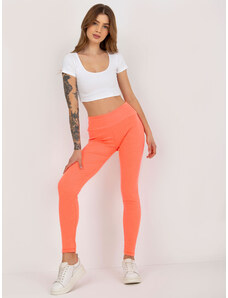 Fashionhunters Basic fluo orange ribbed leggings with high waist
