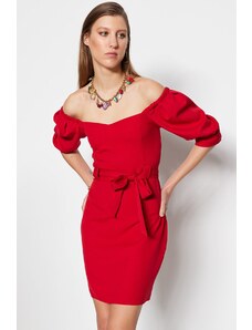 Trendyol Red Belted Mini szőtt Carmen gallér szőtt ruha