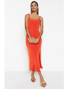 Trendyol narancssárga bélelt kötött fényes elegáns estélyi ruha