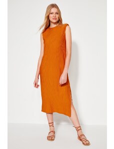 Trendyol narancssárga vattás műszak/sima rakott midi kötött ruha