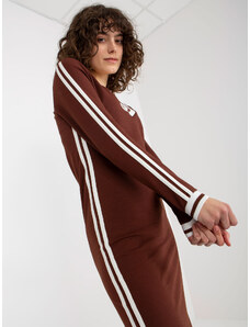 Fashionhunters Dark brown midi sweatshirt dress with stripes