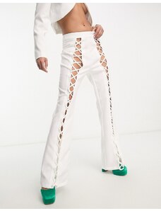 Extro & Vert lace front flare leg trousers in white co-ord