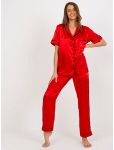 Fashionhunters Red women's satin pajamas with shirt and trousers