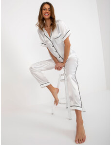 Fashionhunters Lady's white satin pajamas with shirt and trousers