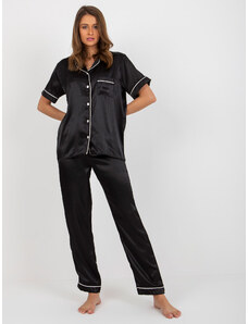 FANCY Fekete szatén pizsama inggel és rövid ujjal FA-PI-8322.59-black