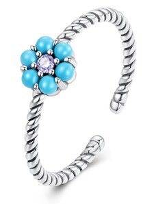 EdenBoutique Türkiz virág ezüst állítható gyűrű