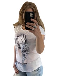 Noxim Fashion Fehér színű női póló lány pohárral mintával