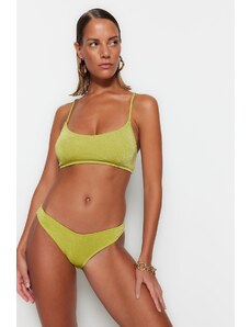 Trendyol Green V-Cut csillogó normál lábú bikini alsó