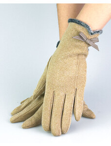 Dámske rukavice s koženou mašličkou camel