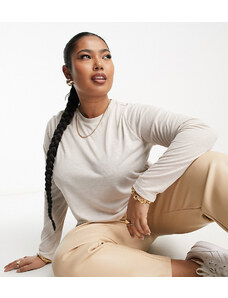 ASOS Curve ASOS DESIGN Curve light weight marled boxy long sleeve top in oatmeal marl-Neutral