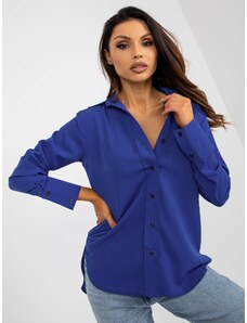 Fashionhunters Women's Cobalt Blue Classic Long Sleeve Shirt