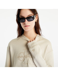 Női kapucnis pulóver Calvin Klein Jeans Cropped Embroidered Sweatshirt Classic Beige