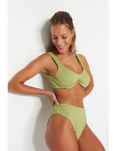 Trendyol zöld texturált magas derekú normál lábú bikini alsó