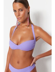 Trendyol Lilac Strapless Pleated Bikini Top
