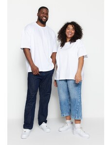 Trendyol Large Size Fehér Oversize Kényelmes Alap 100% pamut póló