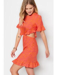 Trendyol Orange Animal mintás Flounce szoknya Mini szőtt ruha