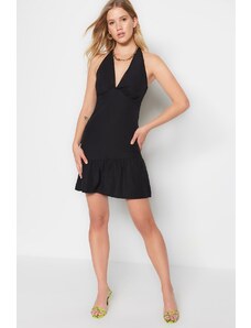 Trendyol Black Body-fitting Woven Decollete Mini Woven Dress