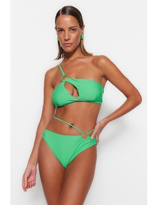 Trendyol High Waist normál lábú bikini alsó zöld kiegészítőkkel
