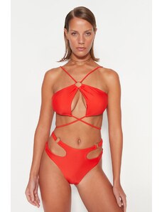 Trendyol Red Halterneck Bikini Top With Accessories