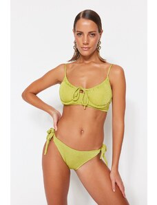 Trendyol Green Tied Csillogó, normál szárú bikini alsók