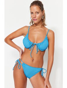 Trendyol Blue Tie-Up texturált magas szárú bikini alsó