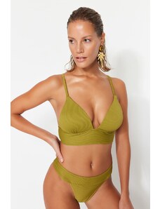 Trendyol zöld háromszög push up texturált bikini felső