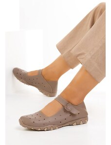 Zapatos Flary khaki bőr balerina cipő