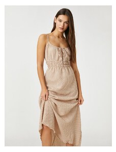 Koton Long Dress with Gingham and Thin Straps Gipeal Waist