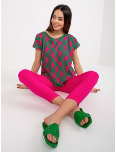 Fashionhunters SUBLEVEL blouse with round neckline with green print