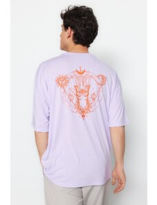 Trendyol Lilac Men's Oversize/Wide Cut Crew Neck Short Sleeved Printed T-Shirt