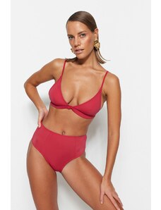 Trendyol Claret Red háromszög magas derékú kétrészes bikini szett