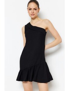 Trendyol Black testhezálló mini szőtt flounce egyujjú szőtt ruha