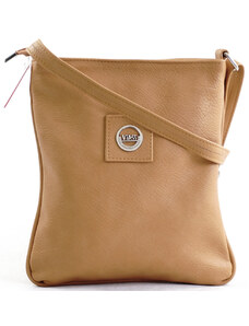 VIA55 női keresztpántos táska varrott négyzettel, rostbőr, mustársárga