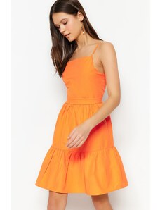 Trendyol Orange Woven Strappy Decollete Mini Woven Mini Dress