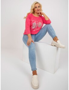 Fashionhunters Pink oversized blouse with print and rhinestones