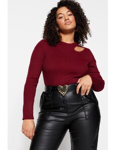 Trendyol Curve Plum Cut Out Detailed Crew Neck Thin Knitwear Sweater