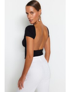Trendyol Black Backless Crop Cotton Stretchy Knitted Blouse