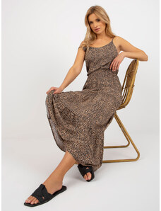 Fashionhunters Brown maxi dress with leopard print on hangers
