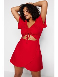 Trendyol Curve Red szőtt füstös és kivágásos részletes ruha