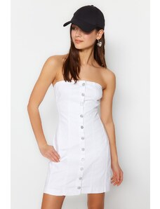 Trendyol fehér elöl gombolt mini farmer ruha