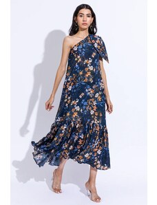 Aroop Floral Maxi Dress One-shoulder - Dark Blue