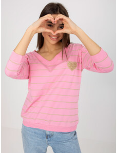 BASIC FEEL GOOD Rózsaszín csíkos póló szívvel -RV-BZ-8512.04-pink