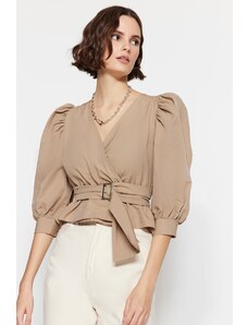 Trendyol Stone Belt Double Breasted Woven Blouse
