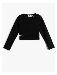 Koton Crop Long Sleeve T-Shirt, Round Neck, Window Detail and Ribbed.