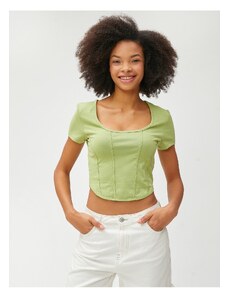 Koton Crop T-Shirt Cotton Round Neck Ribbed Short Sleeves
