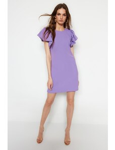 Trendyol Purple Shift/Plain Balloon Sleeve Crepp Mini kötött ruha