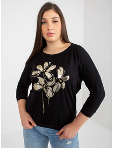 Fashionhunters Black blouse plus size with glossy print